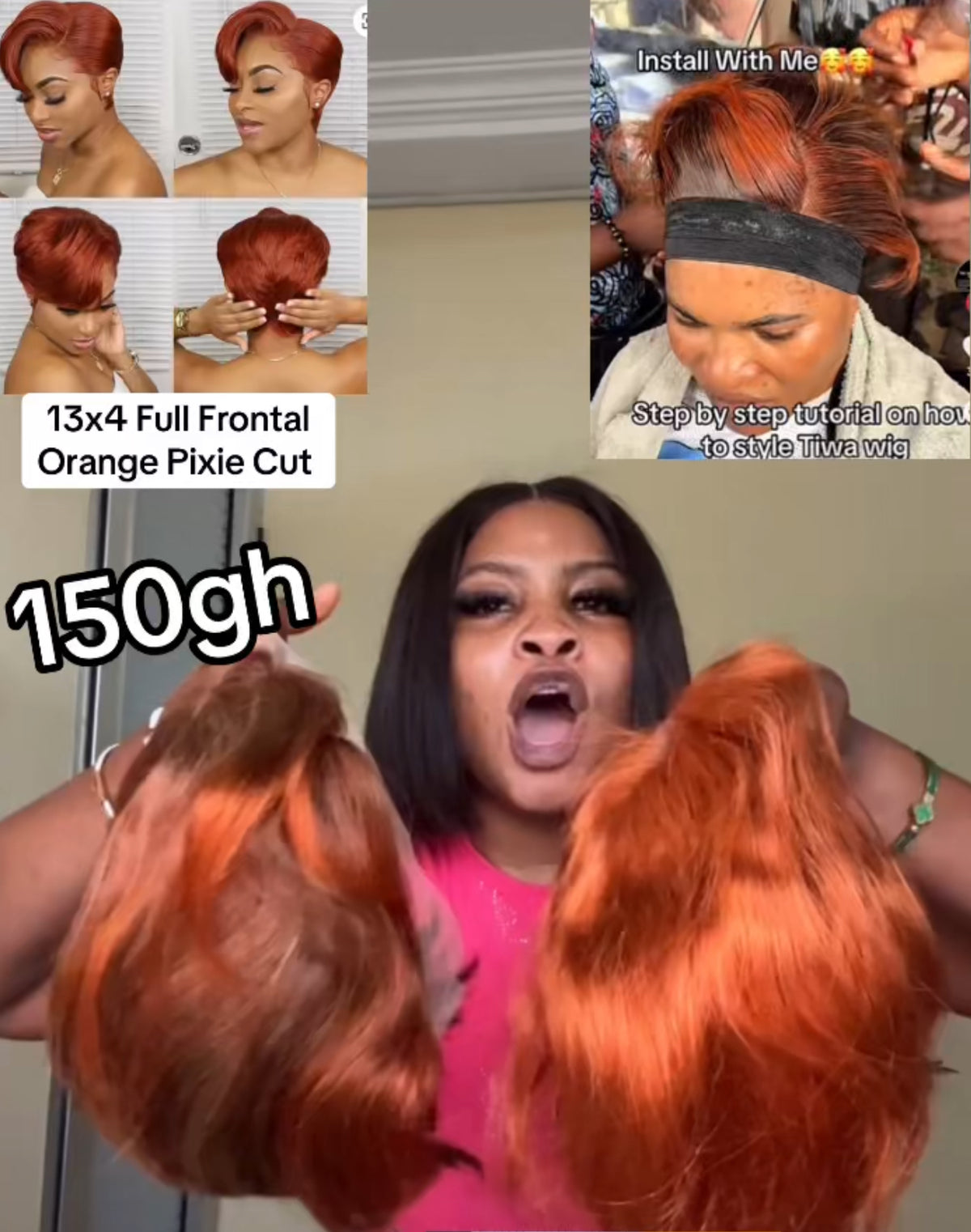 13x4 Full Frontal Orange Pixie Cut