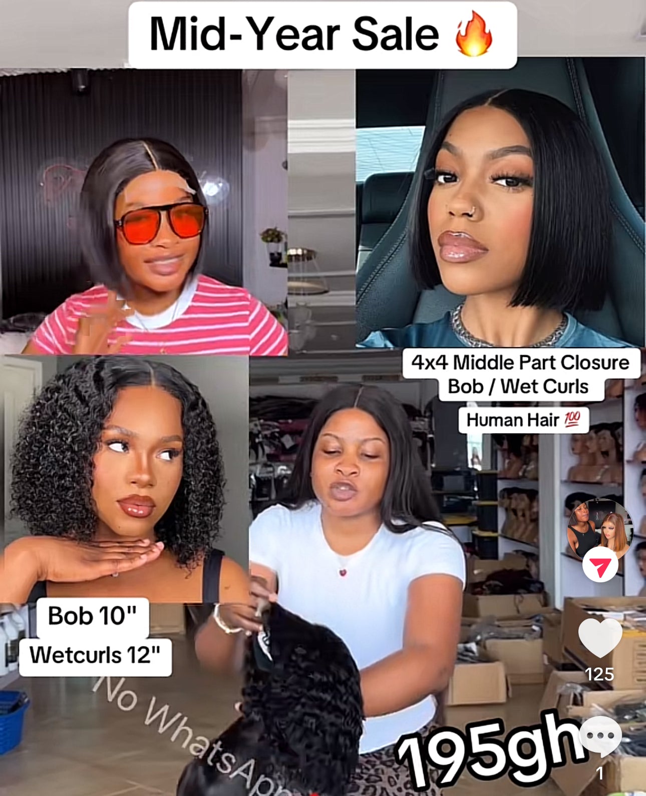 4x4 Middle Part Closure Bob/Wet Curls