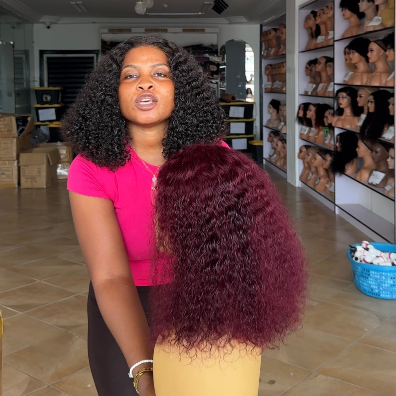 13x4 Full Frontal wet curls (Burgundy )