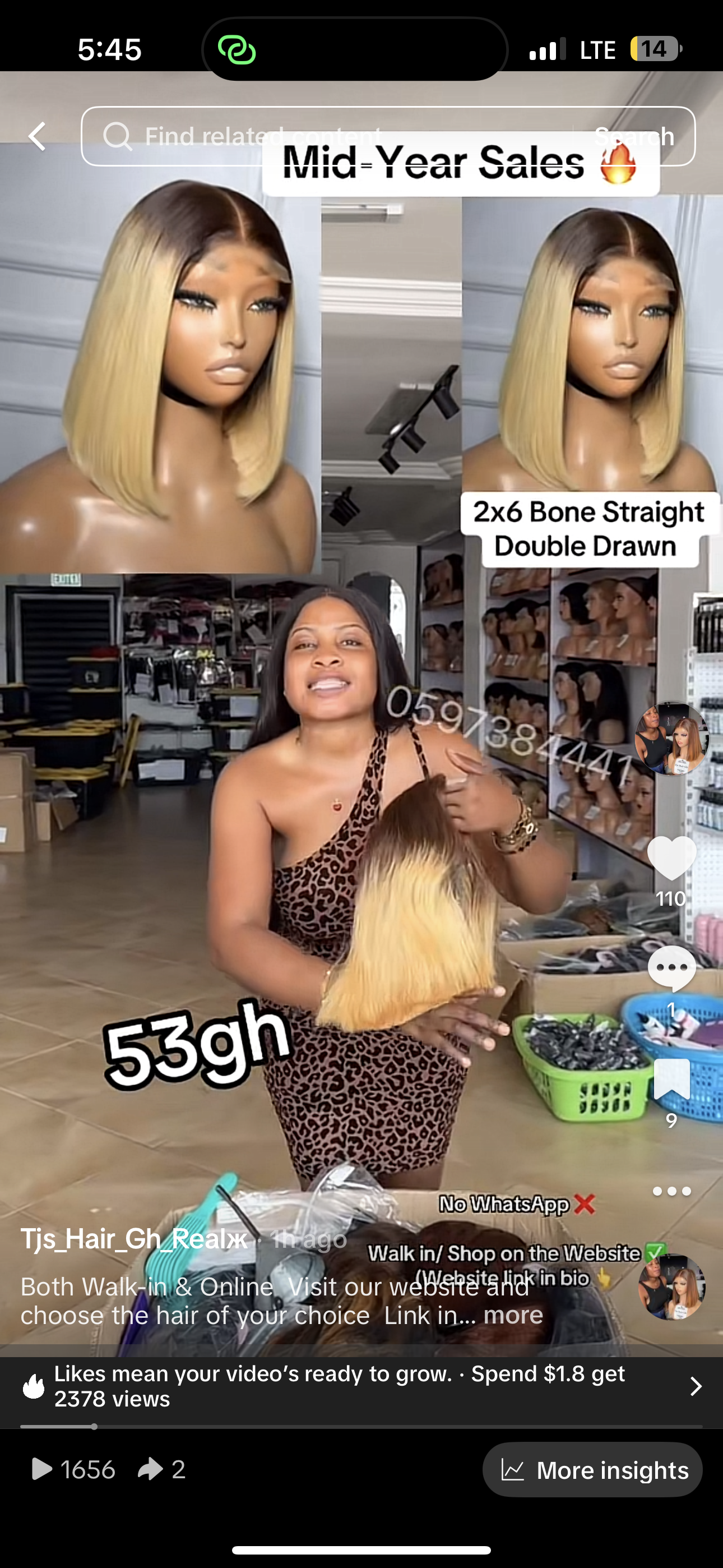 2x6 Blonde Bone Straight DD