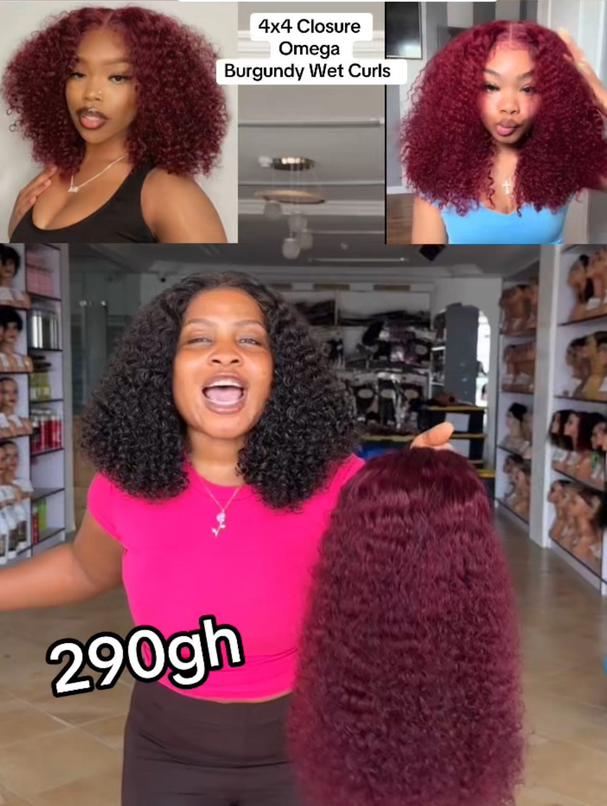 4x4 Closure Omega Wet Curls (Burgundy)