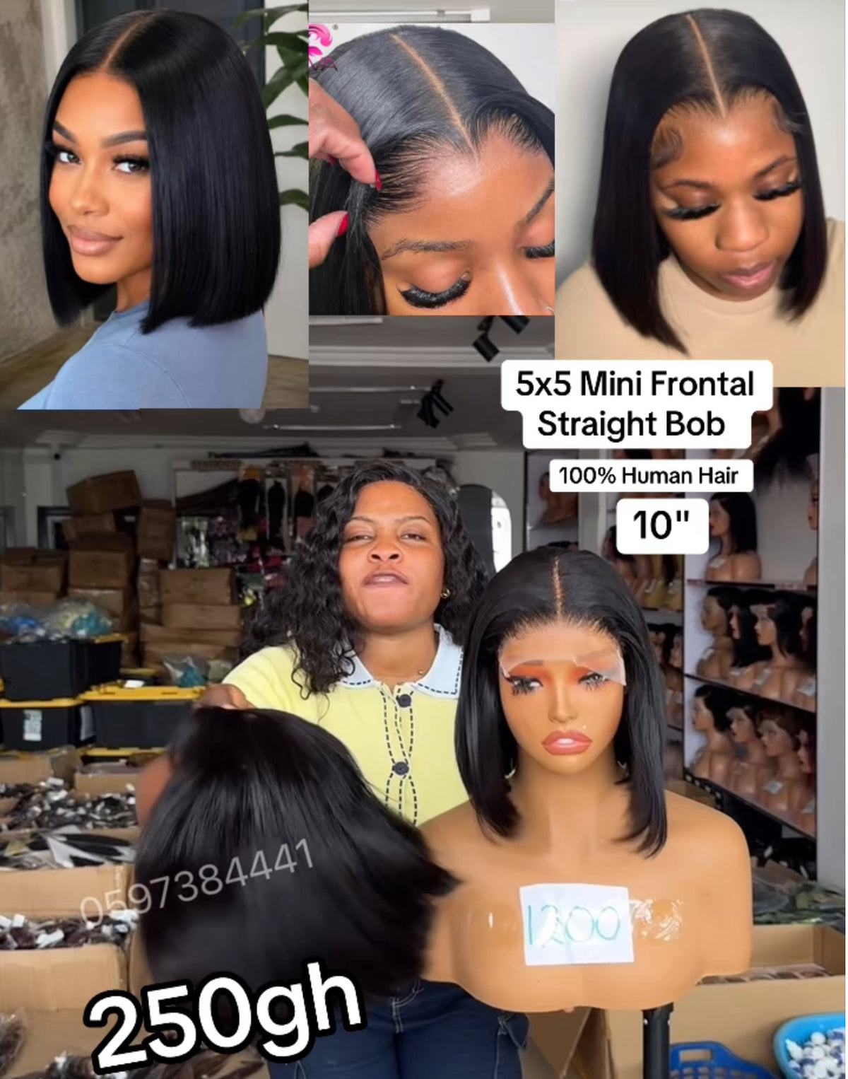 5x5 Mini Frontal Straight Bob 10”