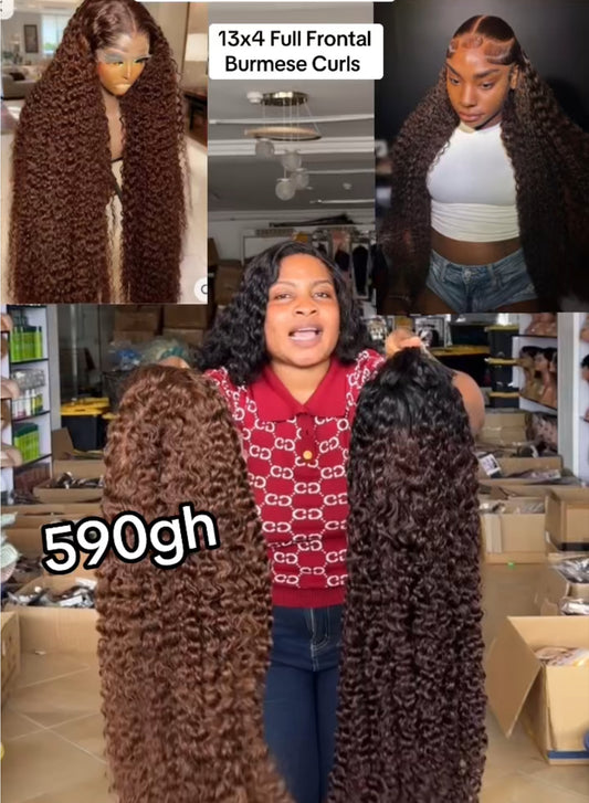13x4 Full Frontal Burmese Curls (Brown)